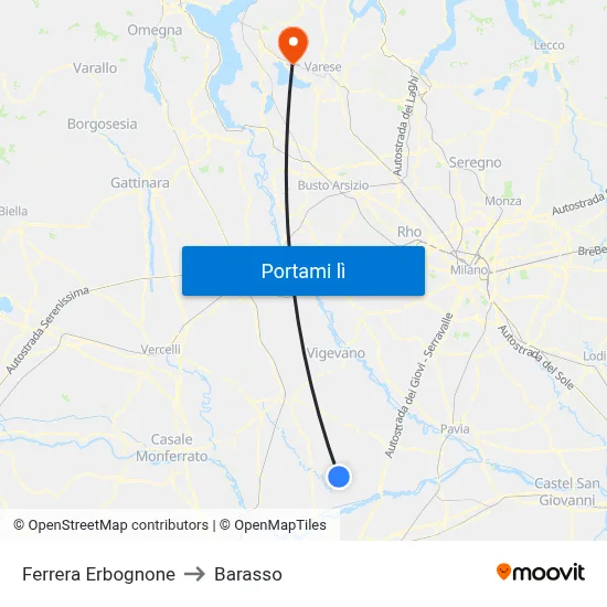 Ferrera Erbognone to Barasso map