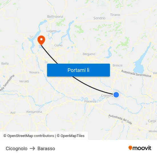 Cicognolo to Barasso map