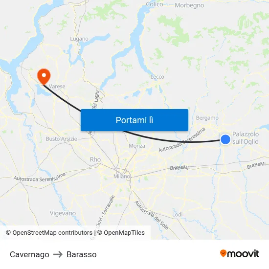 Cavernago to Barasso map