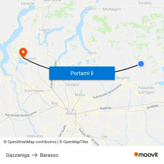 Gazzaniga to Barasso map