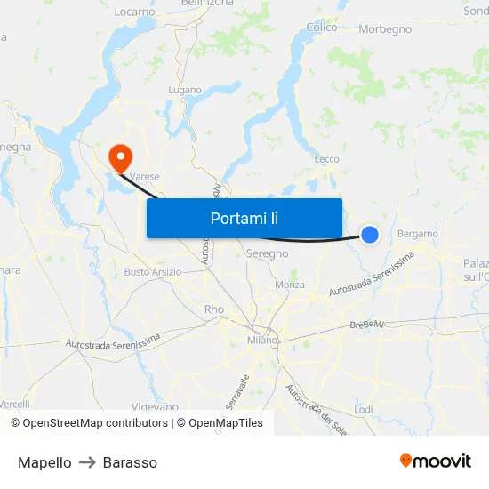 Mapello to Barasso map