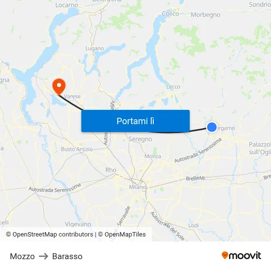 Mozzo to Barasso map