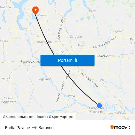 Badia Pavese to Barasso map