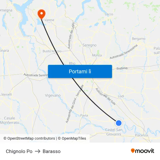 Chignolo Po to Barasso map