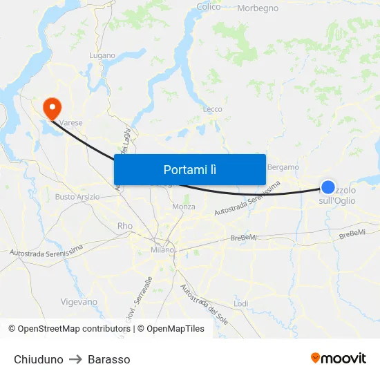 Chiuduno to Barasso map