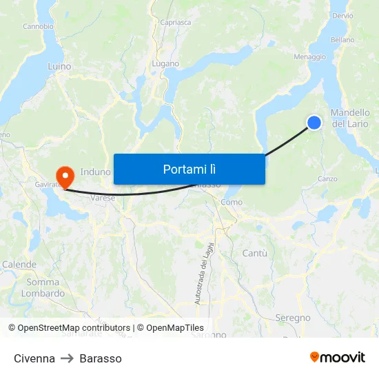 Civenna to Barasso map