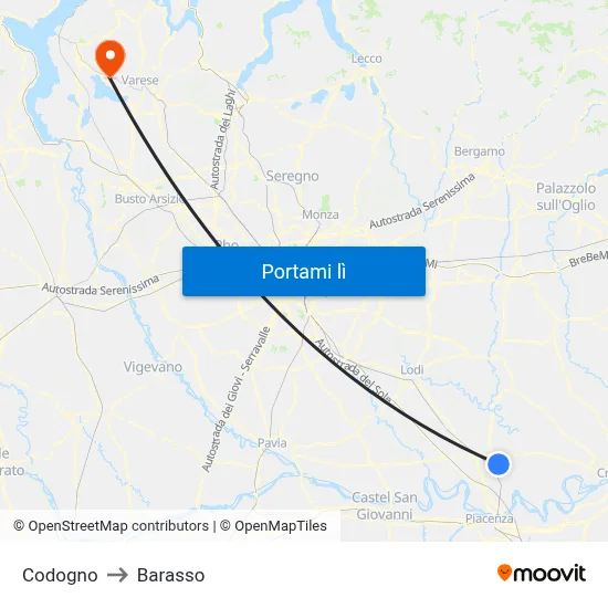 Codogno to Barasso map