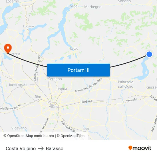 Costa Volpino to Barasso map