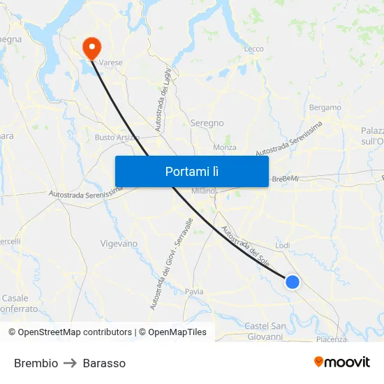 Brembio to Barasso map