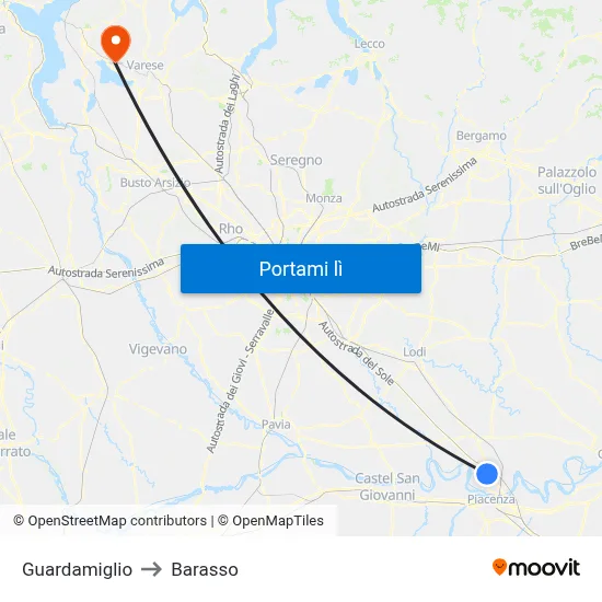 Guardamiglio to Barasso map