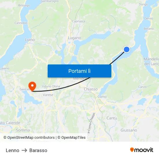 Lenno to Barasso map