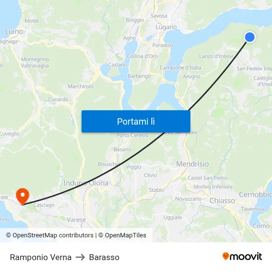 Ramponio Verna to Barasso map