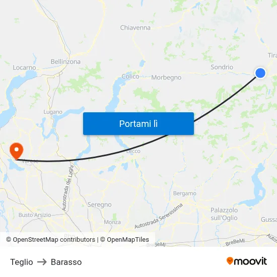 Teglio to Barasso map