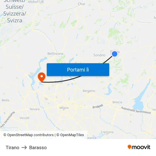 Tirano to Barasso map