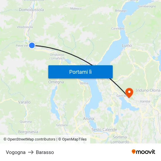 Vogogna to Barasso map
