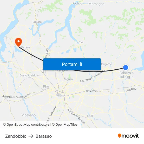 Zandobbio to Barasso map