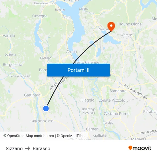 Sizzano to Barasso map