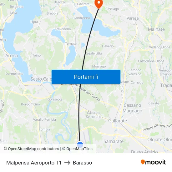 Malpensa Aeroporto T1 to Barasso map