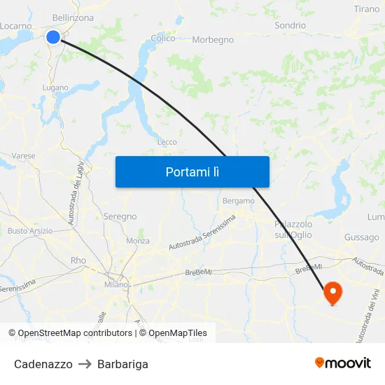 Cadenazzo to Barbariga map