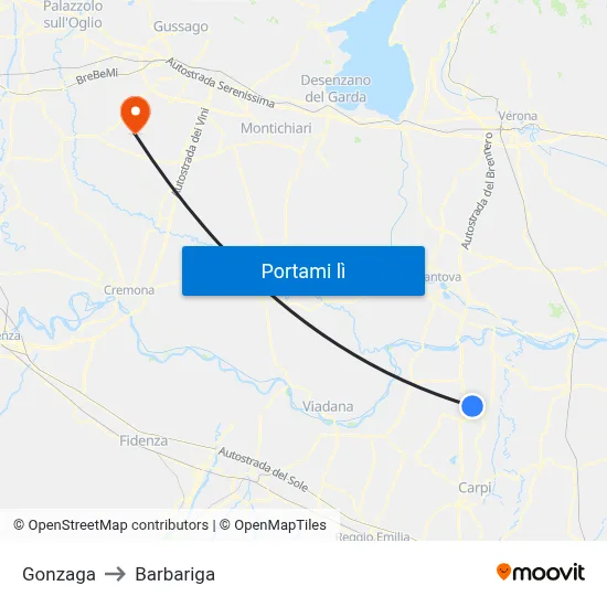 Gonzaga to Barbariga map
