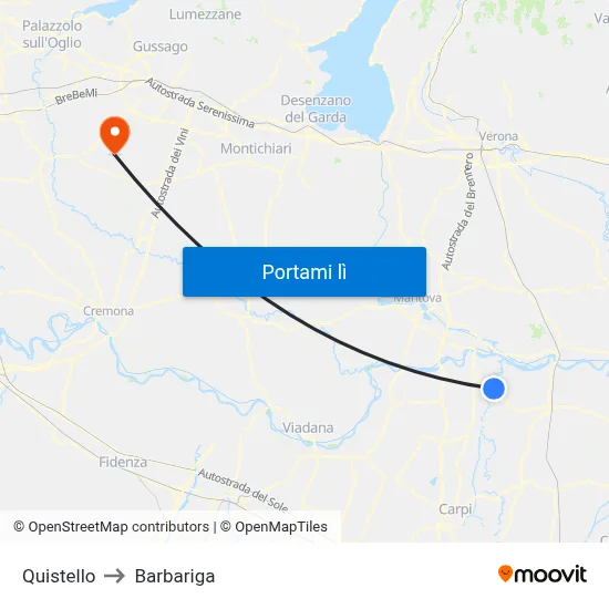 Quistello to Barbariga map