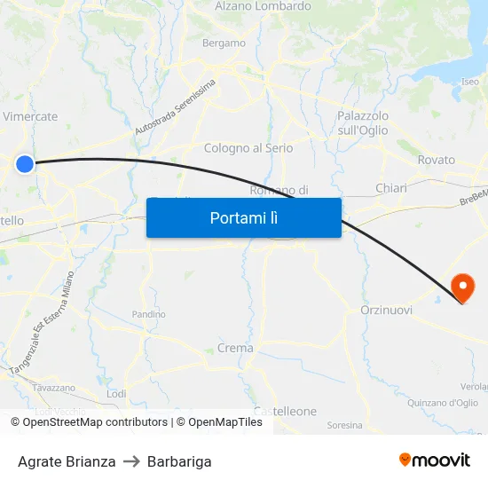 Agrate Brianza to Barbariga map