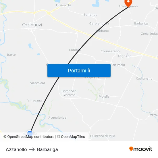 Azzanello to Barbariga map