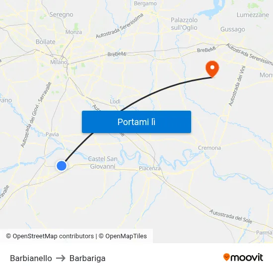 Barbianello to Barbariga map