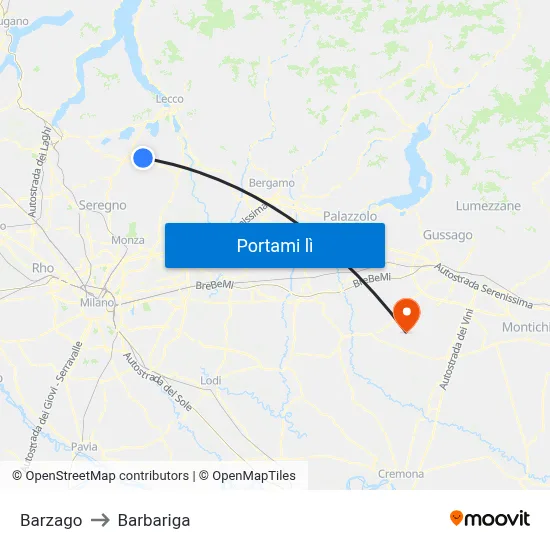 Barzago to Barbariga map