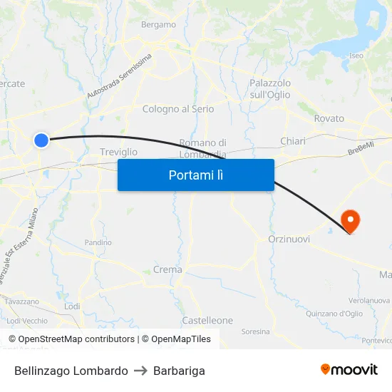 Bellinzago Lombardo to Barbariga map