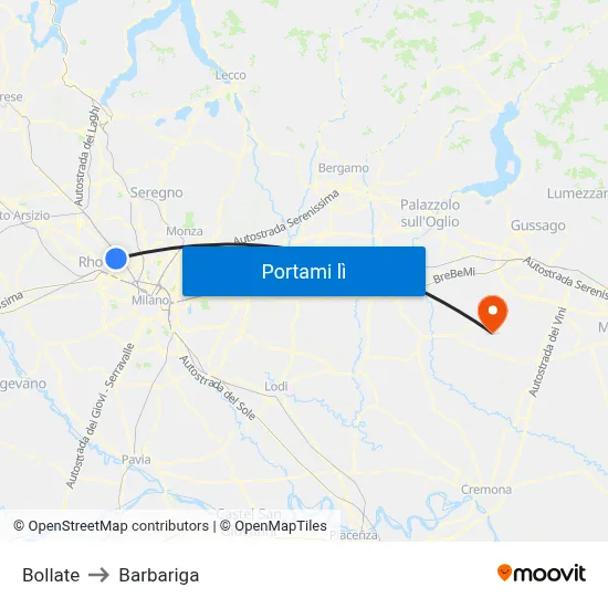 Bollate to Barbariga map