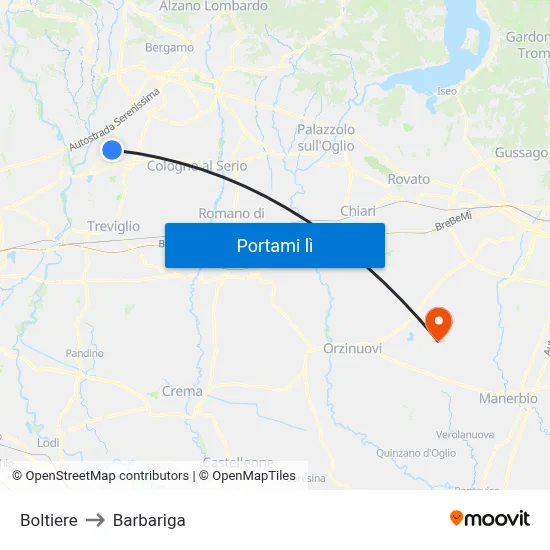 Boltiere to Barbariga map