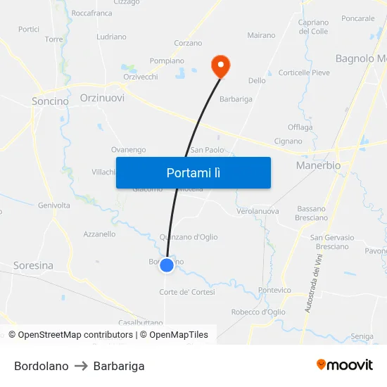 Bordolano to Barbariga map