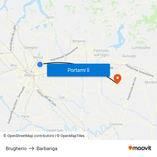 Brugherio to Barbariga map