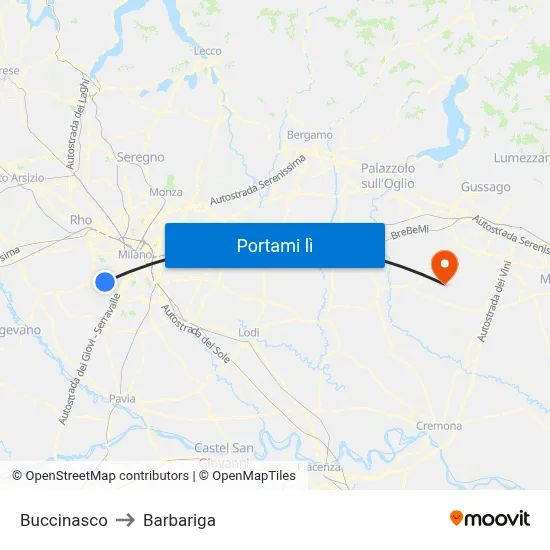Buccinasco to Barbariga map