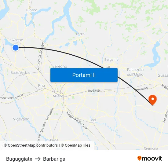 Buguggiate to Barbariga map