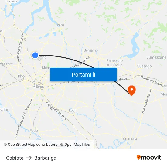 Cabiate to Barbariga map