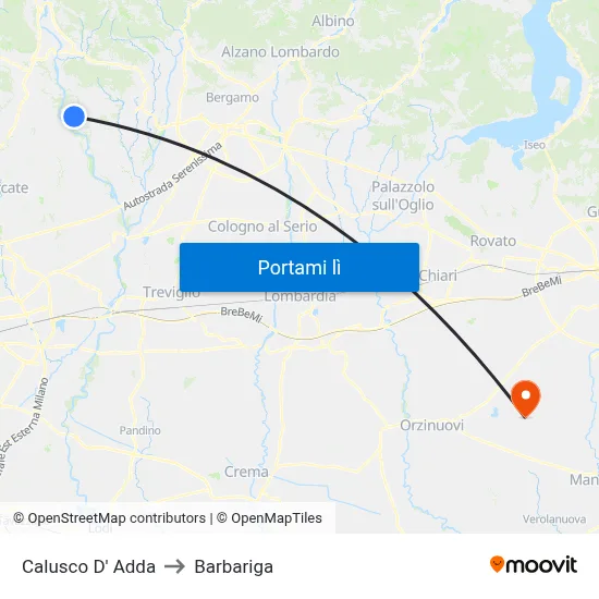 Calusco D' Adda to Barbariga map