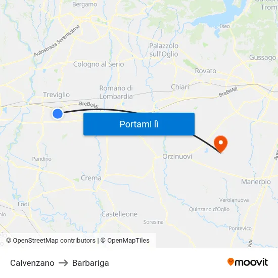 Calvenzano to Barbariga map