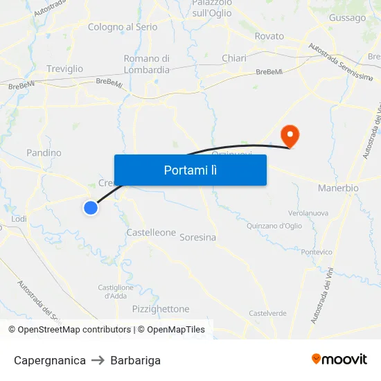 Capergnanica to Barbariga map