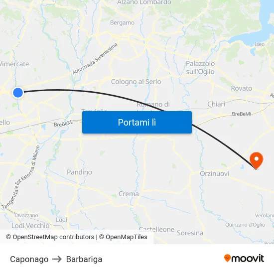 Caponago to Barbariga map