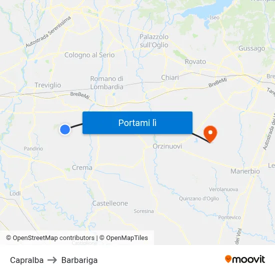 Capralba to Barbariga map