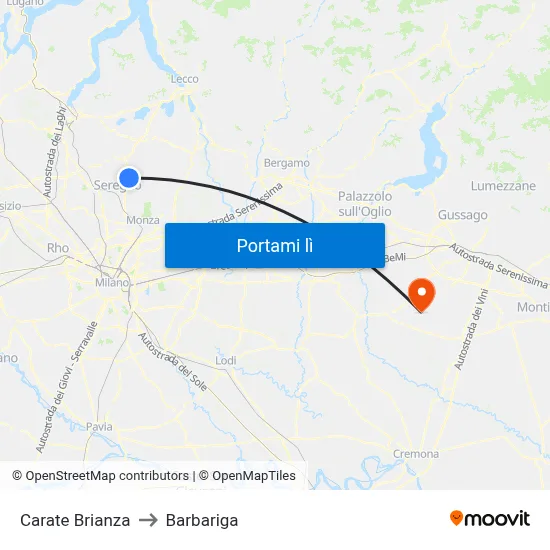 Carate Brianza to Barbariga map