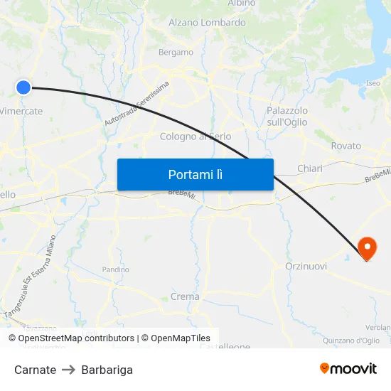 Carnate to Barbariga map