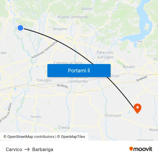 Carvico to Barbariga map