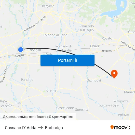 Cassano D' Adda to Barbariga map