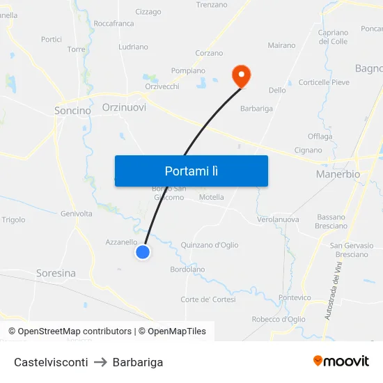 Castelvisconti to Barbariga map