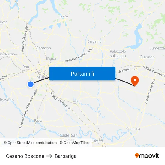 Cesano Boscone to Barbariga map
