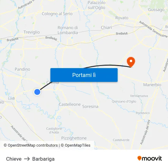 Chieve to Barbariga map