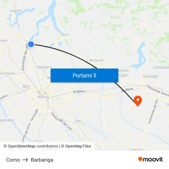 Como to Barbariga map